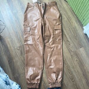 Brown leather pants - high waisted